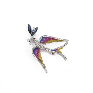 Vintage colorful rhinestone bird brooch elegant swallow lapel pin fashion clothing accessory