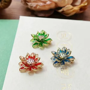 Exquises broches fleurs de lotus, cristal émaillé rétro accessoires de vêtements élégants pour femmes.