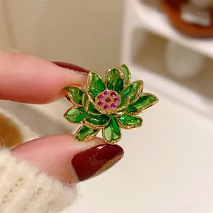Broche Lotus en Alliage de Style Chinois Épingle à Fleur en Strass Décoration de Col de Revers Cheongsam Accessoires pour Femmes Hommes Bijoux
