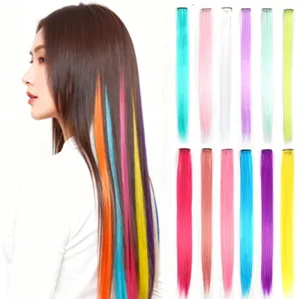 Extension per Capelli Sintetici Clip Meches Colorate Posticcio Lisso Estensione Multicolore Per Styling Donna