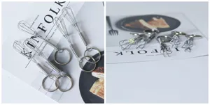 Stainless steel mini whisk spring keychains cute kitchen tool gadget decorative pendant