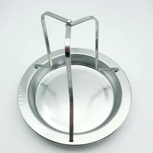 Stainless steel vertical chicken roaster rack with drip tray for outdoor BBQ and oven use.