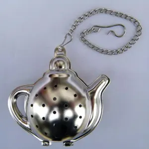 Stainless Steel Tea Infuser Teapot Shape Loose Leaf Tea Strainer With Chain And Hook For Kitchen Teaware
