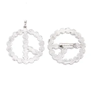 Silver tone daisy flower pendant and brooch convertible metal jewelry accessory detailed view.