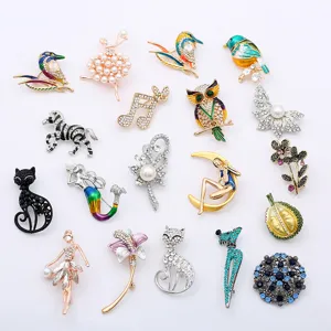 Creative alloy pearl rhinestone enamel brooch pins set, cute animal and flower fashion jewelry.