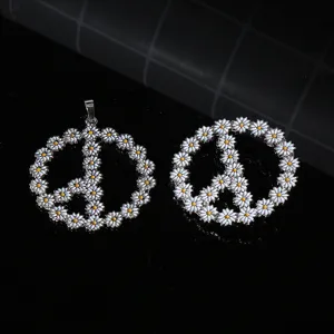 Daisy Flower Peace Sign Brooch Pendant Alloy Enamel White Yellow Floral Jewelry For Women Fashion Accessory No Chain