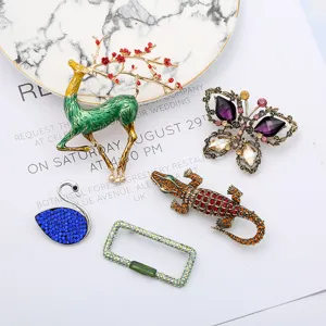 Cute crystal animal brooch set with deer, butterfly and swan for stylish girls clothing decor.