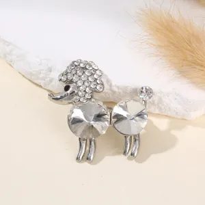 Leuke kristallen poedel broche, zilverkleurige legering strass hond reversspeld voor dames heren.