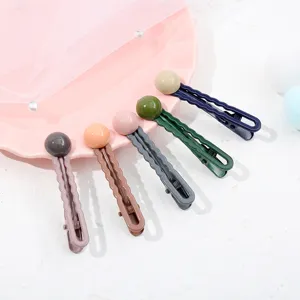 Fermagli per capelli ondulati colorati color caramella con perla rotonda stile carino.