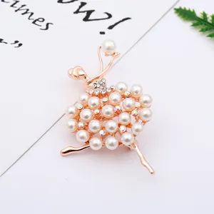 Creative pearl rhinestone ballerina girl brooch pin elegant alloy corsage for women jewelry
