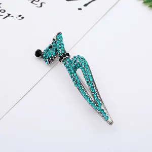 Cute blue rhinestone dog brooch pin, elegant crystal animal lapel jewelry for women daily wear.