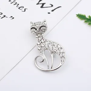 Crystal cat brooch pin cute rhinestone animal lapel pin sparkling jewelry for women gift