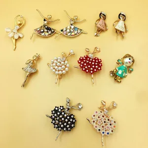 Spilla Simpatico Personaggio Cartoon Ragazza Balletto Lega Strass Perla Artificiale Spilla Decorazione Borsa Fibbia Sciarpa Gioielli Donna