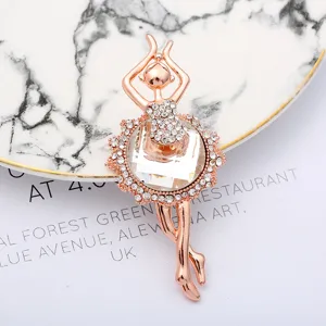 Elegant rose gold ballerina brooch crystal rhinestone dancer pin jewelry accessory for women