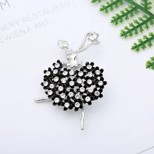 Strass ballerina broche, zilverkleurige legering speld, elegante mode sieraden accessoire.