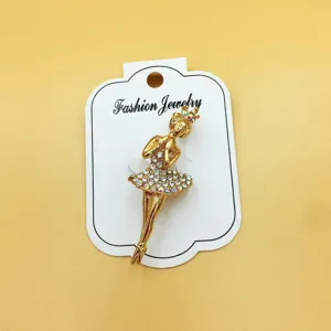 Spilla ballerina con strass elegante, decorazione dorata per borse e sciarpe moda.