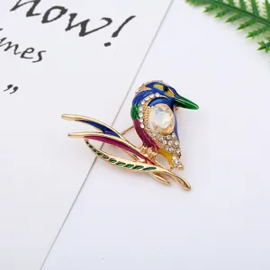 Crystal rhinestone enamel bird brooch pin for women cute animal corsage clothing jewelry