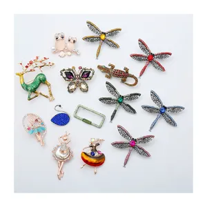 Cute crystal rhinestone animal and dancer brooch pins set for women clothing accessories.