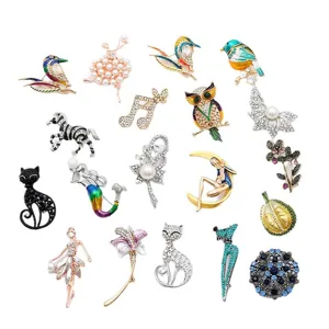 Cute pearl rhinestone enamel animal brooch pins set, alloy fashion jewelry for women apparel.
