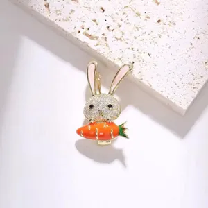 Jolie broche lapin strass carotte épingle émail bijoux mode accessoires femme