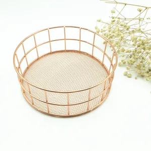 Roségoldener Drahtkorb runder Eisennetz Organizer für Büro Schreibwaren Kosmetik Ablage Korb