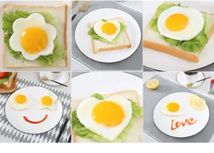 Stainless steel fried egg mold kitchen cooking tool set for DIY breakfast pancake shaping.