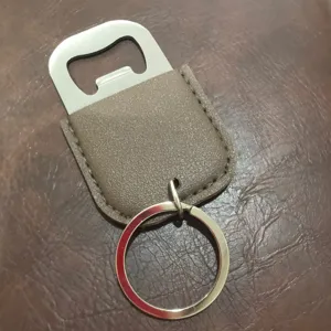 Roestvrijstalen flesopener sleutelhanger met PU leder voor bier bar gereedschap hoofdaanzicht
