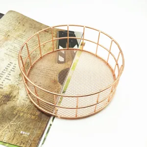 Roségoldener Metalldraht Aufbewahrungskorb, runder Organizer für Schreibtisch und Büro.