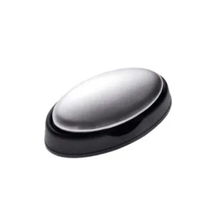 Stainless steel soap oval metal odor remover bar with black base main view display