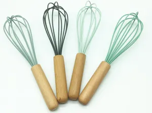 Silikon Schneebesen Set mit Holzgriff, manueller Eierkocher für Kuchen Backen und Rühren.