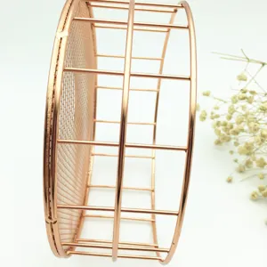 Roségoldener Metalldraht-Netz runder Aufbewahrungskorb Schreibtisch Organizer Schale