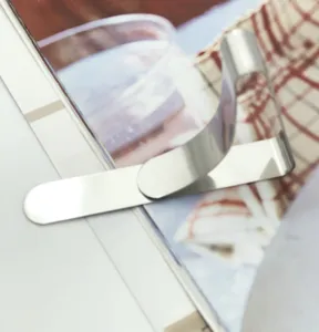 Stainless steel tablecloth clip adjustable table cover clamp kitchen tool detail close up view
