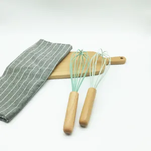 Silikon Schneebesen Set mit Holzgriff für Kuchen Backen und nützliche Küche Haushalt.