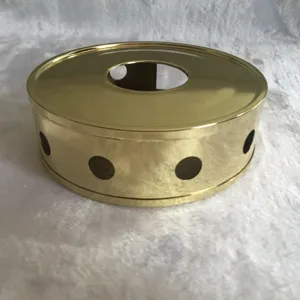 Stainless steel gold tea warmer detail shot showing the hollow design and candle heating base structure.