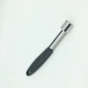 Stainless steel apple corer fruit core remover kitchen tool with comfortable black handle.