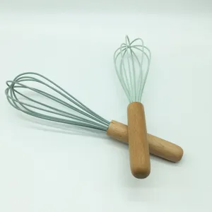 Silikon Schneebesen mit Holzgriff manueller Kuechenhelfer zum Backen und Eierverquirlen