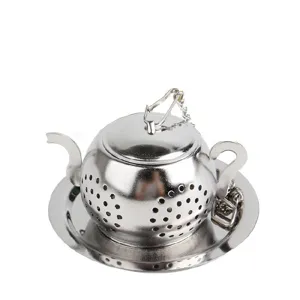 Stainless Steel Teapot Shaped Tea Infuser With Drip Tray And Hanging Chain Mesh Tea Strainer For Loose Leaf Tea
