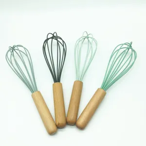 Frusta in Silicone con Manico in Legno Sbattitore per Uova Manuale Strumento da Cucina per Mescolare Impasto Burro Crema Salsa Utensili