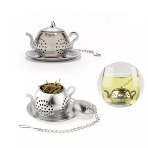 Stainless steel teapot shaped tea infuser loose leaf tea strainer with chain for home office use
