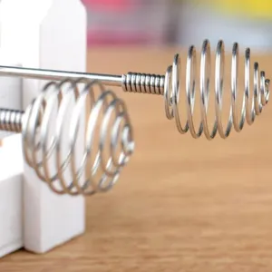 Stainless steel mini honey dipper spiral stirring stick close up detail view for kitchen.