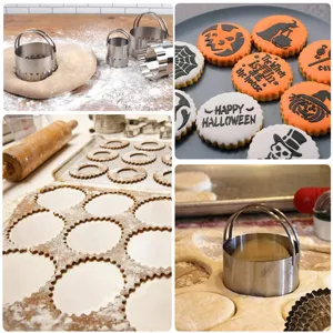Ensemble d'emporte-pièces ronds ondulés en acier inoxydable avec poignées pour pâtisserie.