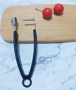 Dénoyauteur de cerises en acier inoxydable avec poignée ergonomique pour fruits rouges.