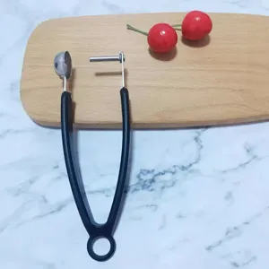 Dénoyauteur de Cerises en Acier Inoxydable avec Poignée Noire Ergonomique pour Fruits Cuisine