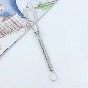 Stainless Steel Mini Spring Handle Manual Egg Whisk Small Cream Frother Handheld Baking Tool Kitchen Gadget