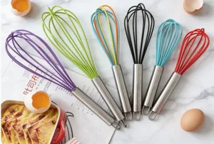 Stainless steel handle silicone whisk colorful egg beater for kitchen baking tools and cooking.