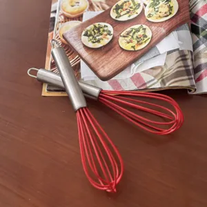 Stainless steel handle silicone wire whisk for baking, manual egg beater kitchen tool.