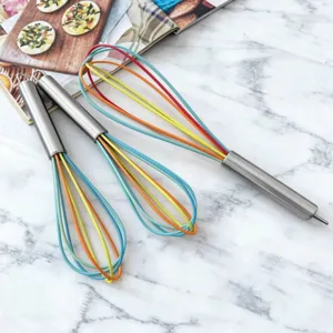 Stainless steel handle silicone wire whisk set for baking, colorful kitchen egg beaters mixing tool