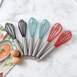 Stainless steel handle silicone egg whisk manual handheld mixer for kitchen baking.