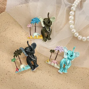 Vintage Legierung Emaille Elefant Kokosnussbaum Brosche Damen Unisex Tropisches Tiermotiv Anti-Sichtschutz Anzug Pin Accessoires Schmuck Geschenk