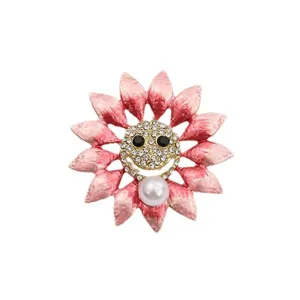 Spilla Girasole Perla Rosa Strass Faccina Sorridente Spilla da Revers Accessorio Cappotto